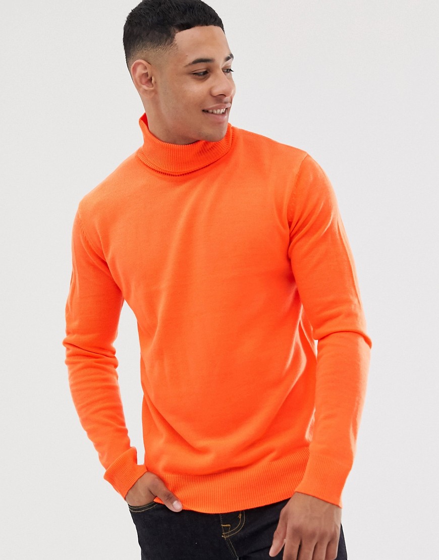Brave Soul roll neck jumper in neon orange