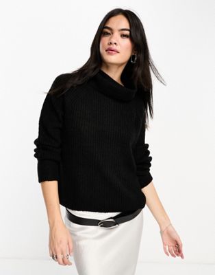Brave Soul roll neck jumper with oversized cuff in black - ASOS Price Checker