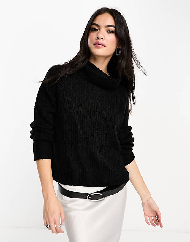 Brave Soul - roll neck jumper with oversized cuff in black