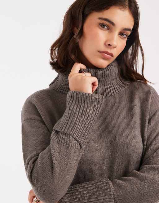 Brave Soul roll neck mini jumper dress in charcoal grey
