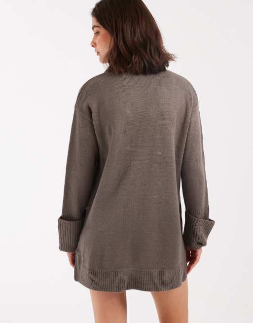 Brave Soul roll neck mini sweater dress in charcoal gray, 3 of 4