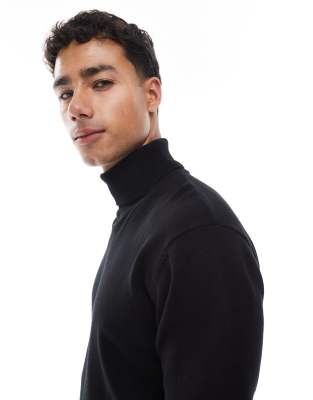 Brave Soul Roll Neck Sweater In Black