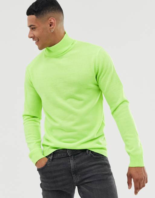 Brave Soul roll neck sweater in neon green