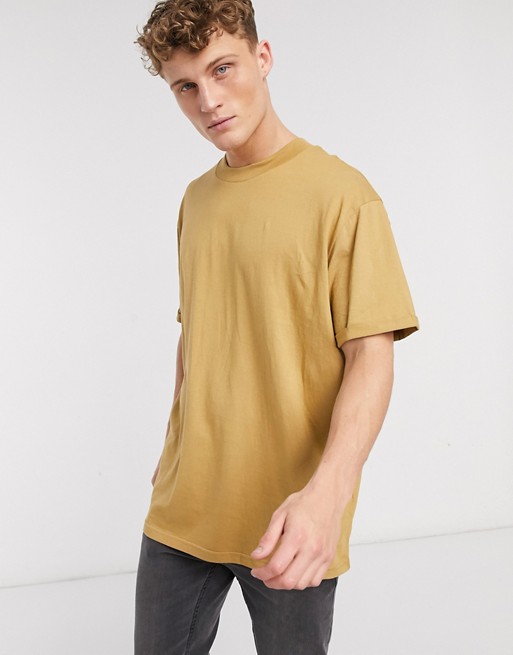 Brave Soul roll sleeve t-shirt in tan