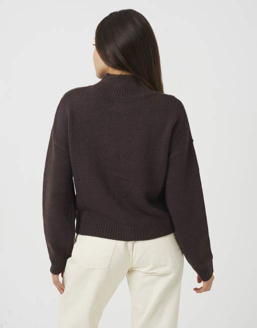 Brave Soul Rollkragen-Zopfstrickpullover in schokobraun, 2 von 4