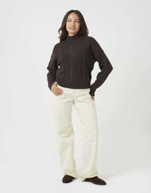 Brave Soul Rollkragen-Zopfstrickpullover in schokobraun, 3 von 4
