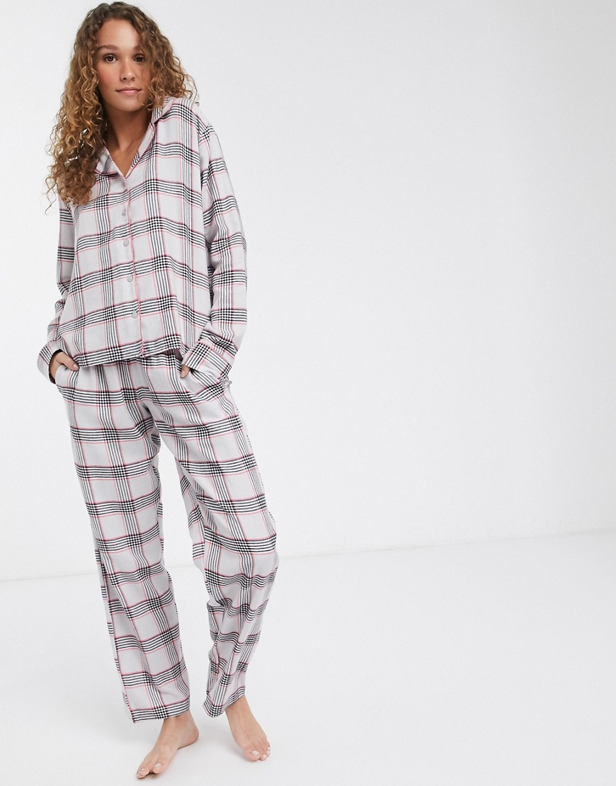 Brave Soul – Rosa- och grårutig pyjamas med skjorta och byxor