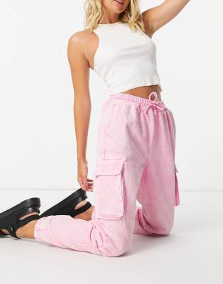 Brave Soul - Rosafarbene Jogginghose in Acid-Waschung