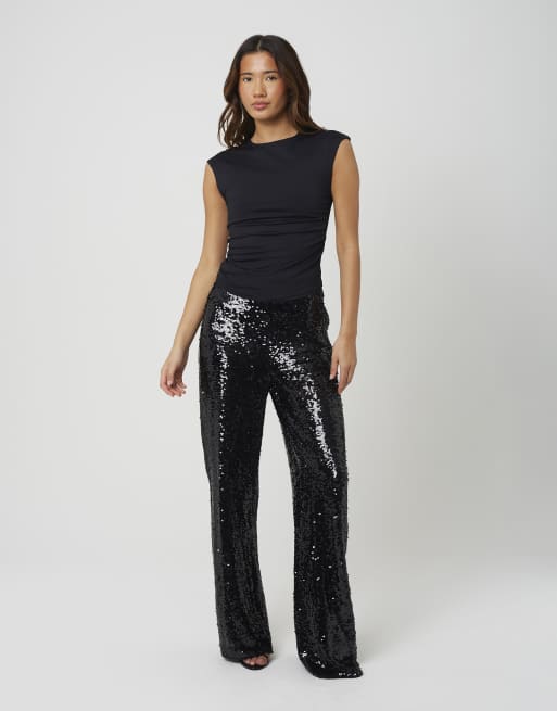 Brave Soul Round neck sleeveless top with ruching in black, 3 of 3