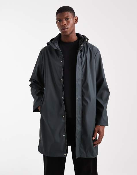 Brave Soul rubberised hooded parka in dark green - view 1