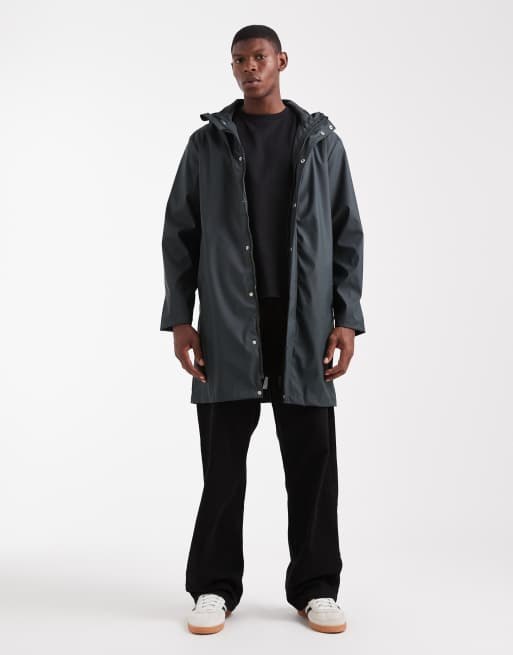 Brave Soul rubberised hooded parka in dark green, 2 of 5