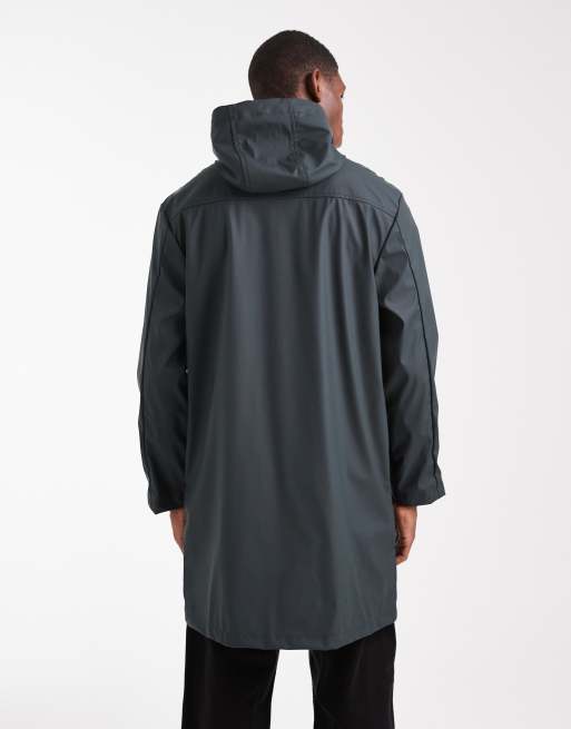 Brave Soul rubberised hooded parka in dark green, 3 of 5