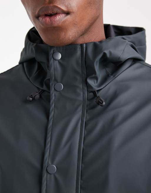 Brave Soul rubberised hooded parka in dark green, 5 of 5