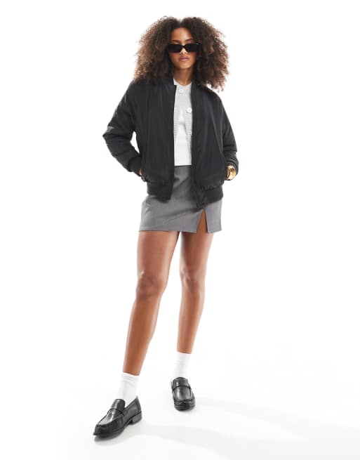 Brave Soul Ruched sleeve oversized bomber jacket in black, 2 of 4