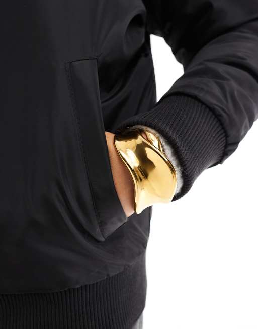 Brave Soul Ruched sleeve oversized bomber jacket in black, 3 of 4