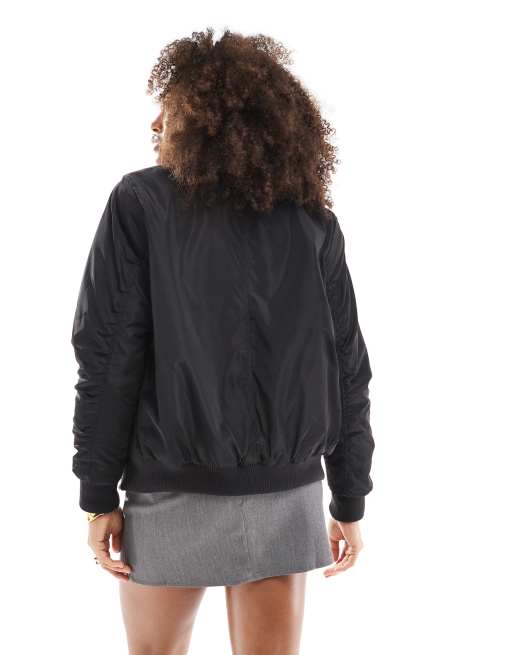 Brave Soul Ruched sleeve oversized bomber jacket in black, 4 of 4
