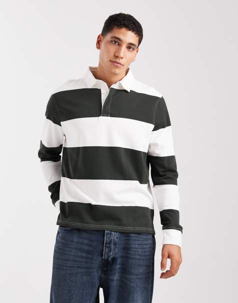 Brave Soul rugby sweatshirt in white and green stripe - view 1