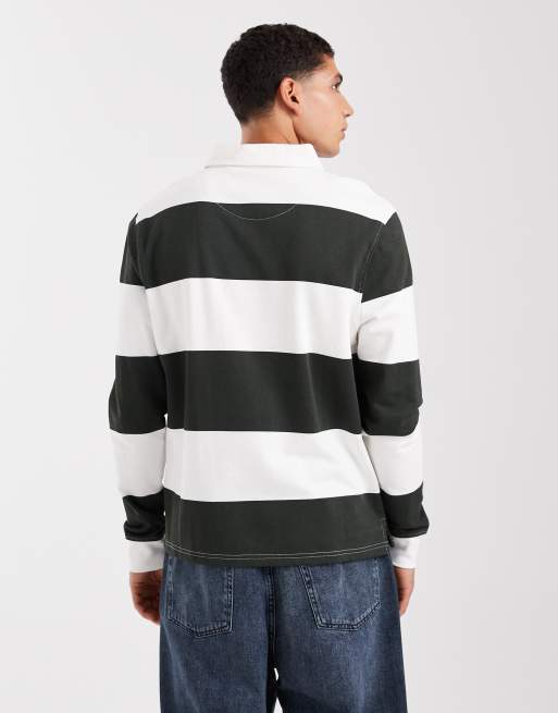 Brave Soul rugby sweatshirt in white and green stripe, 3 of 5