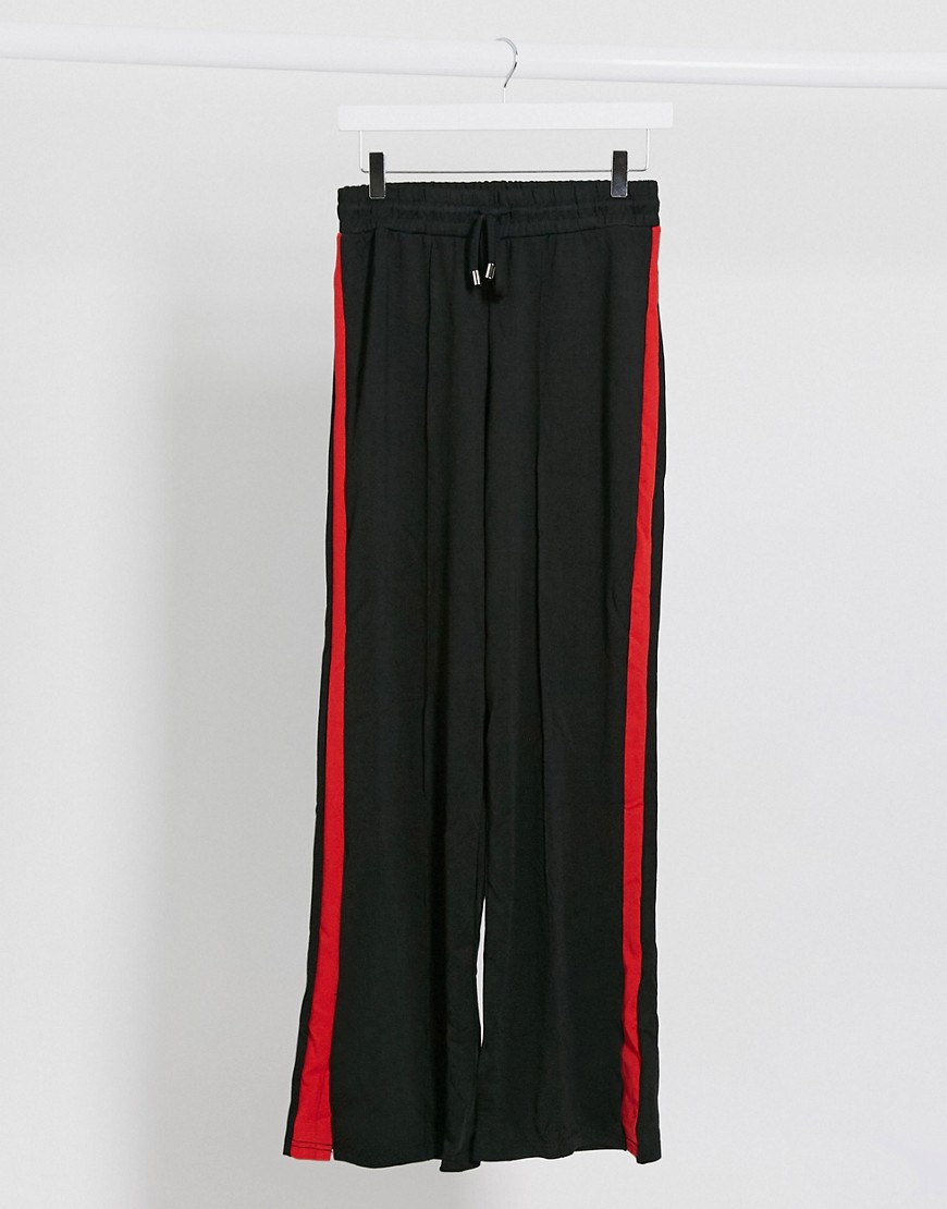 Brave Soul - Ruimvallende broek met wijde pijpen in zwart met rode streep