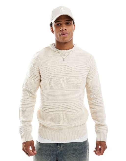 Brave Soul - Ruimvallende gebreide trui met textuur in lichtbeige