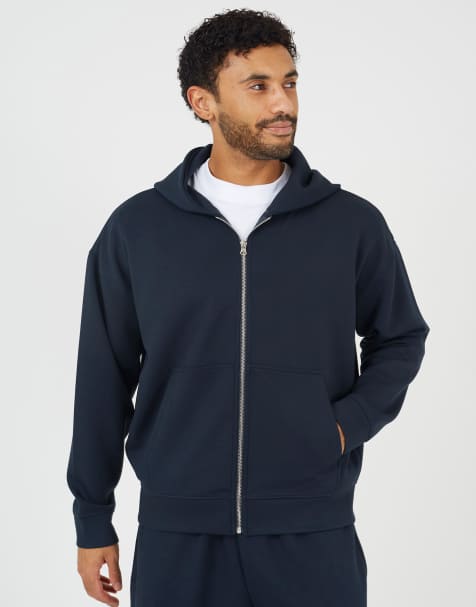 Brave Soul - Ruimvallende hoodie met rits in marineblauw - view 1