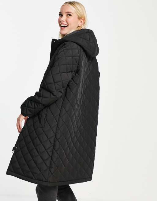 Brave Soul rusette diamond quilt parka coat in black | ASOS