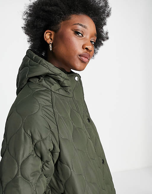 Brave Soul Rusette Diamond Quilt Parka Coat in Green Womens Clothing Jackets Padded and down jackets 