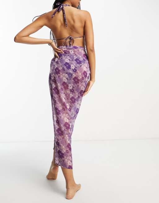 Brave Soul sarong in purple floral print, 2 of 4