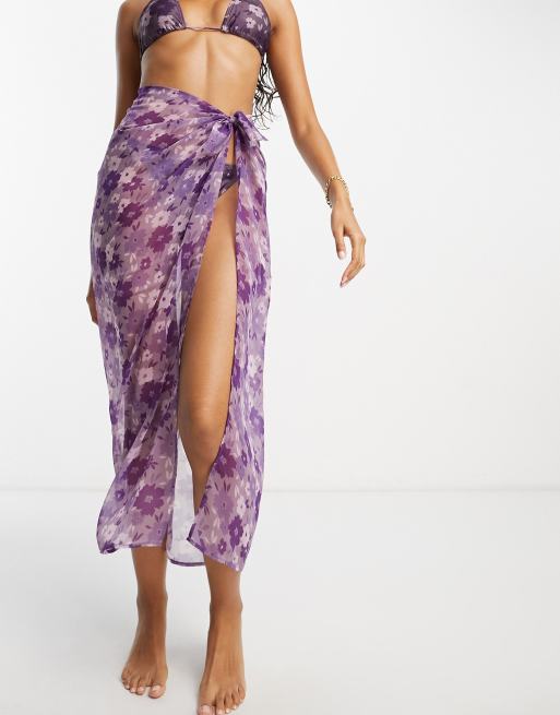 Brave Soul sarong in purple floral print, 4 of 4