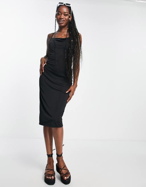 Black Slinky Cowl Neck Bodycon Dress