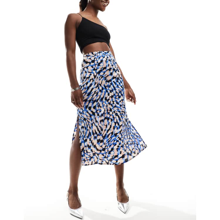 Allegra K Women's Leopard Floral Print Midi Skirt - Ruffled Hem, Asymmetrical, Chiffon Lining (Blue-Yellow, Medium) - View #7