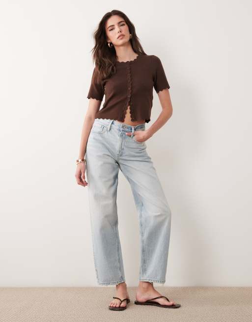 Brave Soul scallop edge short sleeve cardigan in chocolate brown, 3 of 4