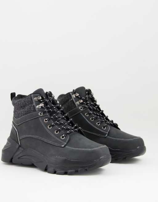 Brave Soul - Scarponcini da trekking neri stringati con bordo imbottito