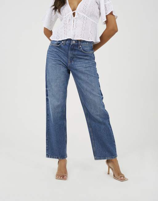 Brave Soul – Schmal geschnittene Jeans in Mittelblau mit mittelhohem Bund, 2 von 4