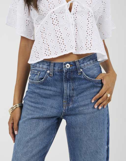 Brave Soul – Schmal geschnittene Jeans in Mittelblau mit mittelhohem Bund, 3 von 4