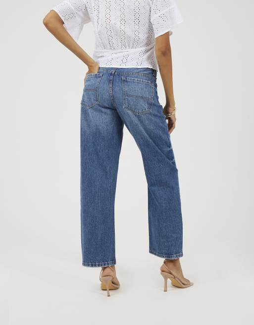 Brave Soul – Schmal geschnittene Jeans in Mittelblau mit mittelhohem Bund, 4 von 4