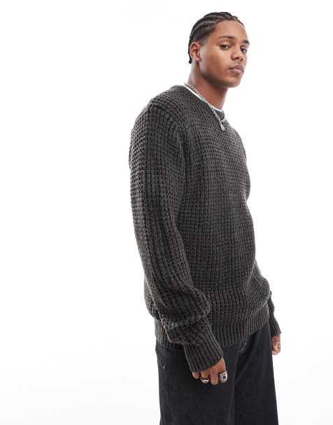 Brave Soul – Schwerer Pullover in Schwarz und Anthrazit mit Ananas-Muster - view 1