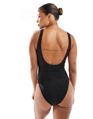 Brave Soul Scoop Neck High Leg Swimsuit In Black