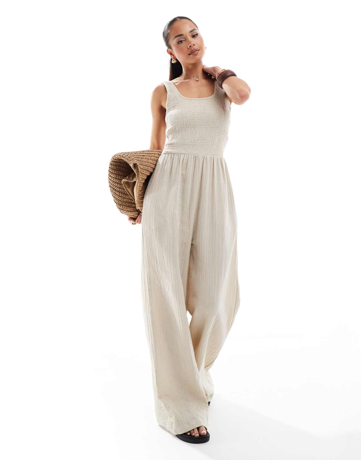 Brave Soul scoop neck jumpsuit in cream