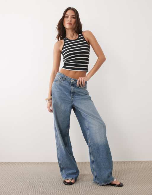 Brave Soul scoop neck singlet top in black and cream stripe, 2 of 4