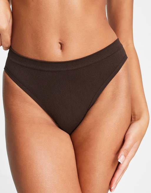 Brave Soul seamless high waisted briefs in chocolate, 3 of 4