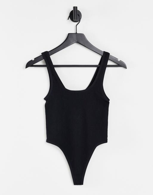 Brave Soul seamless thong bodysuit with square neck in black