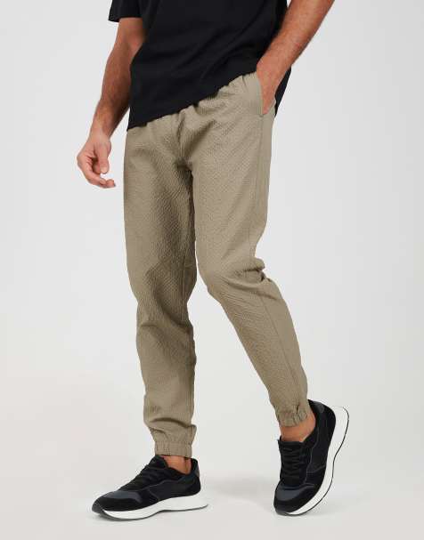 Brave Soul Seersucker cuffed trousers in taupe - view 1