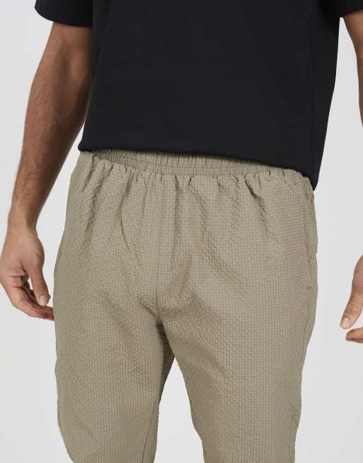 Brave Soul Seersucker cuffed trousers in taupe, 4 of 4