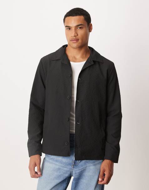 Brave Soul Seersucker shacket in black - view 1