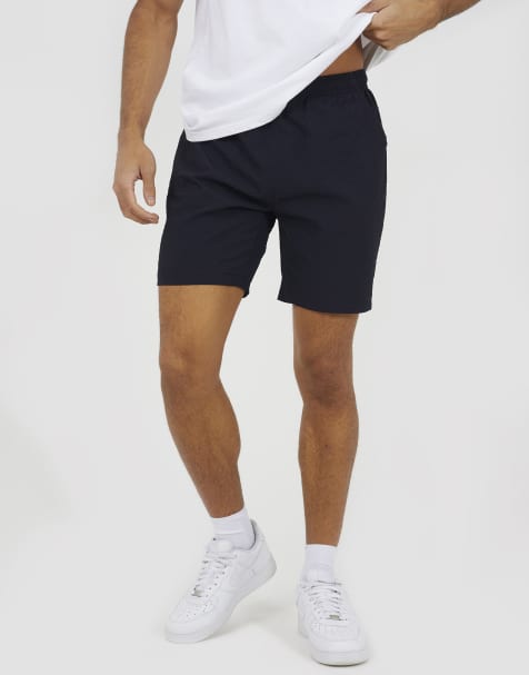 Brave Soul - Seersucker short met trekkoord in marineblauw - view 1