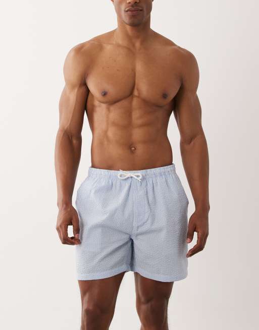 Brave Soul seersucker swim shorts in blue and white stripe, 4 of 5