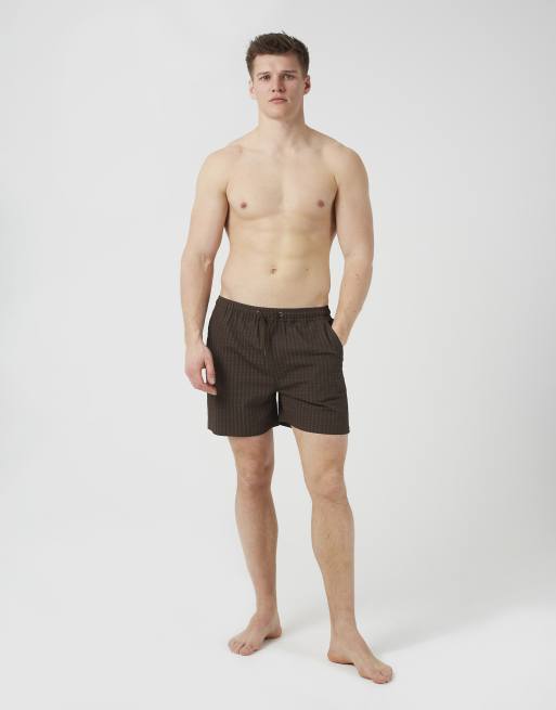 Brave Soul Seersucker swim shorts in brown, 3 of 4
