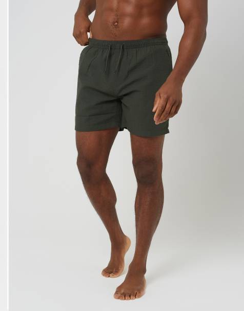 Brave Soul Seersucker swim shorts in khaki - view 1