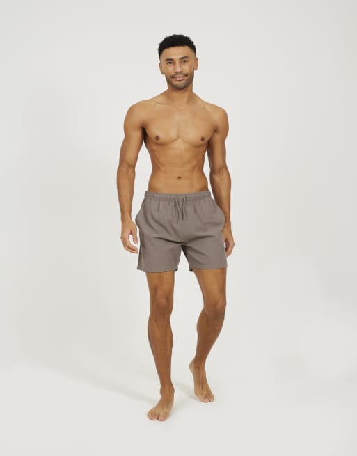 Brave Soul Seersucker swim shorts in taupe, 3 of 4